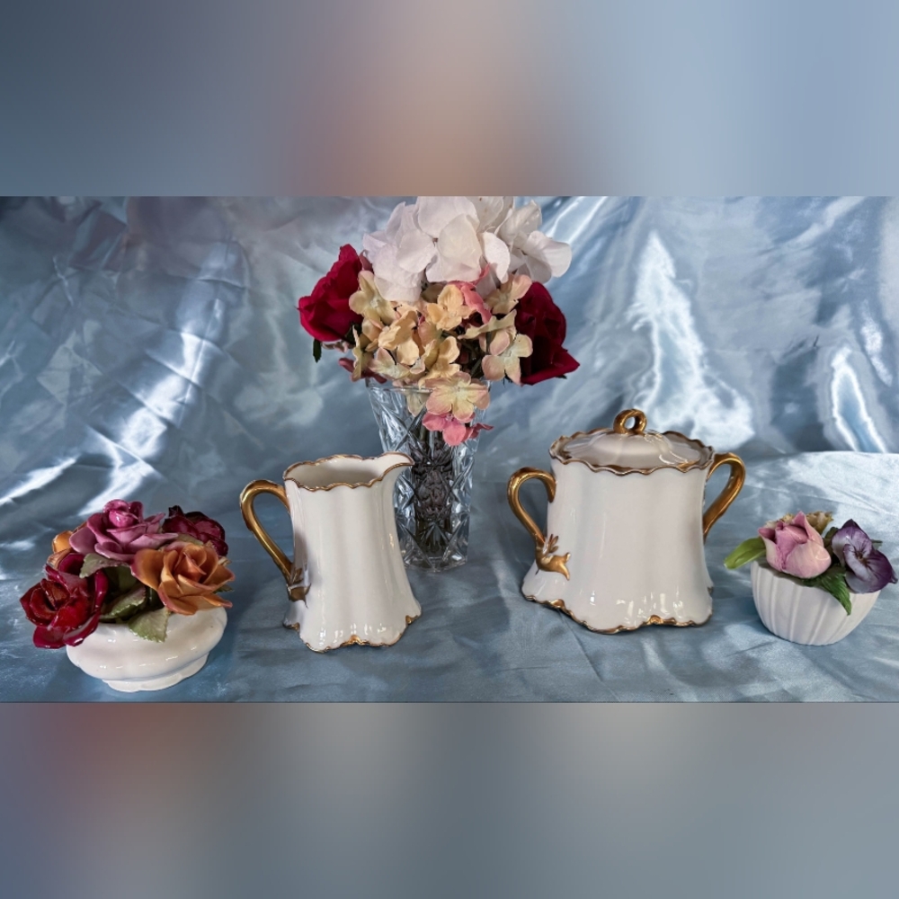 Stunningly Beautiful Antique Haviland &co Limoges Sugarbowl And Creamer. France